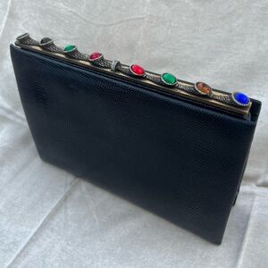 Vintage 1960s Black Leather Clutch